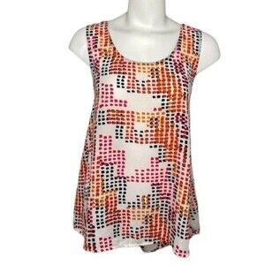 Anthropologie W5 cream orange and pink geometric print loose fit top size small